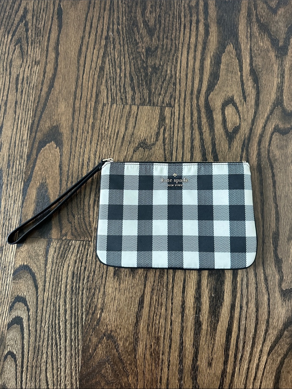kate spade Black and White Gingham Wristlet Pouch
